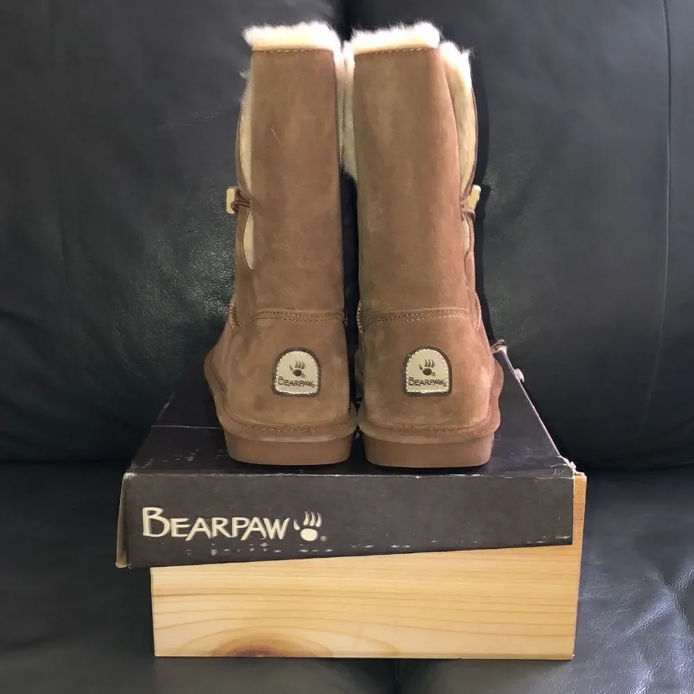 BearPaw 11 Victorian Hickory II Chocolate Brown Sheepskin Lined Suede Boots